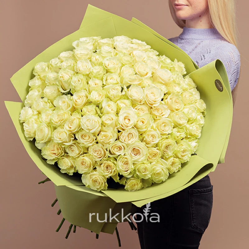 101 белая роза Мондиаль (Эквадор)