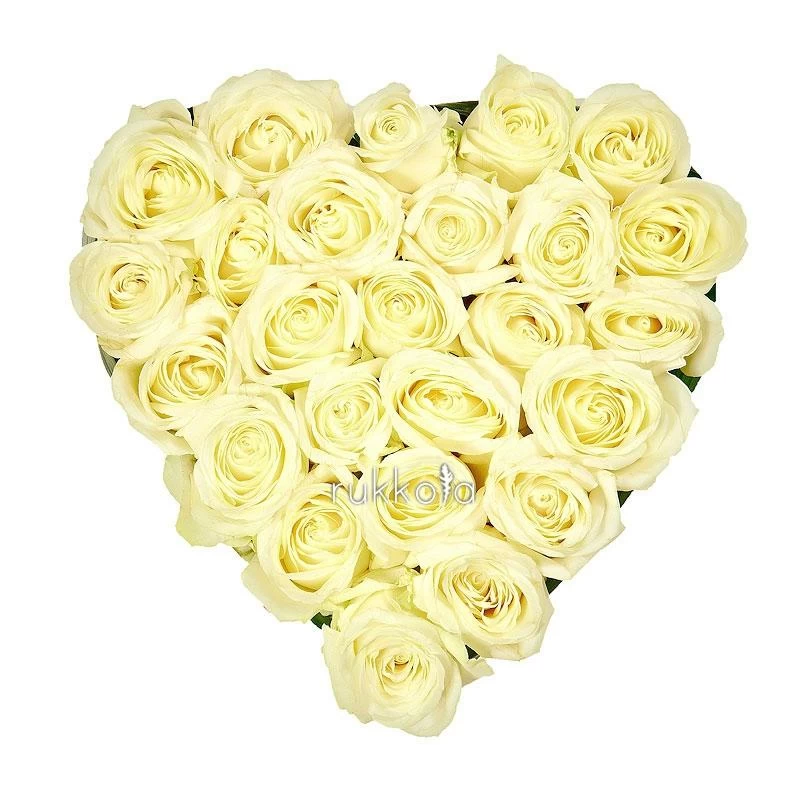 25 белых роз в виде сердца