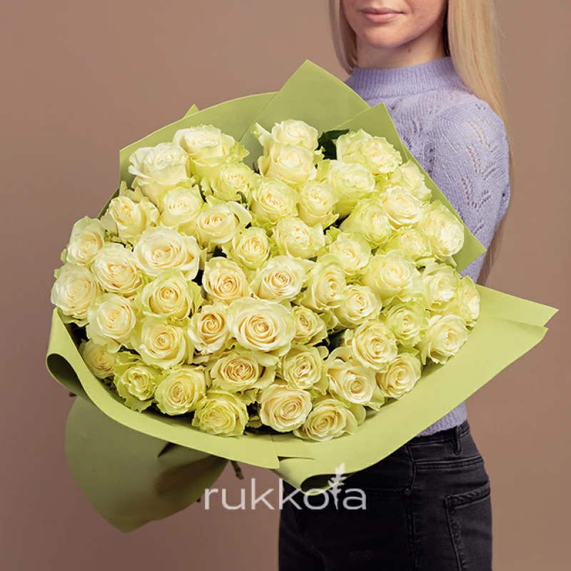 51 белая роза Мондиаль (Эквадор)