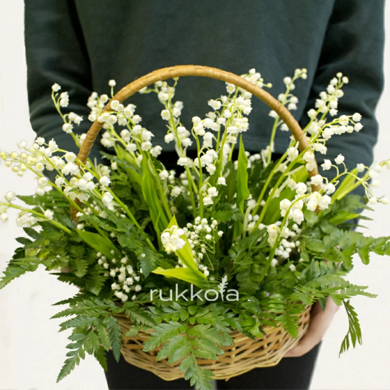 51 ландыш в корзине с папоротником