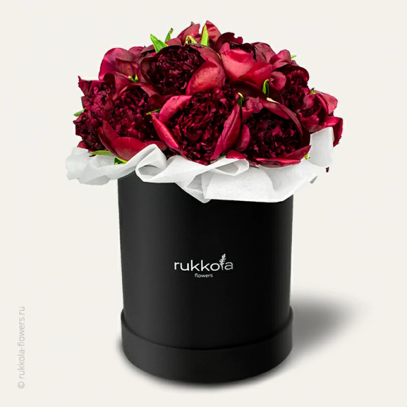 Красные пионы в шляпной коробке