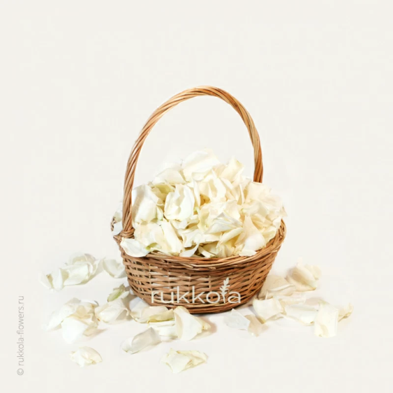 Белые лепестки роз в корзинке