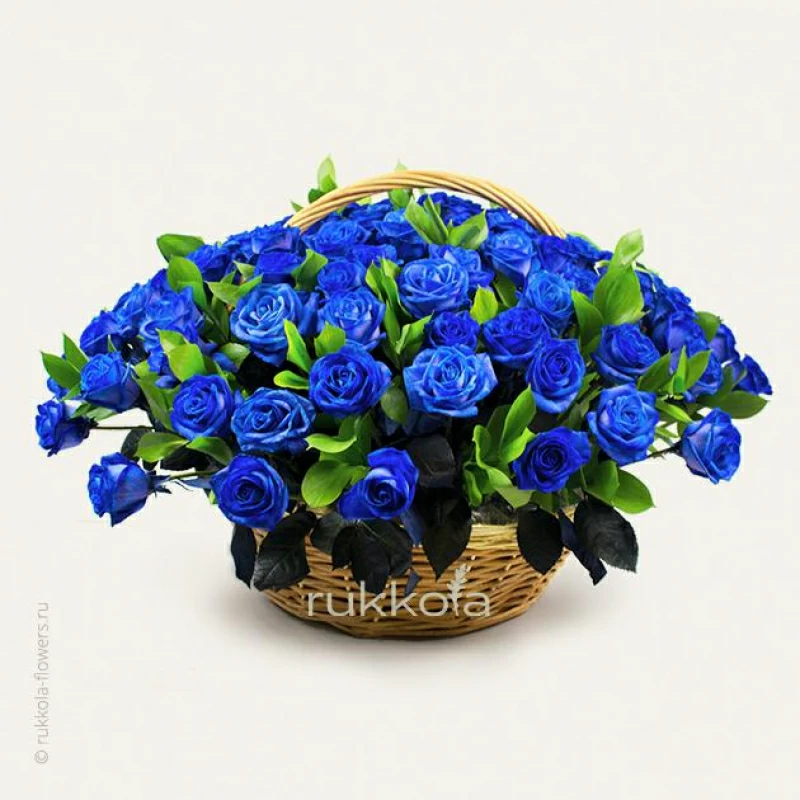 101 синяя роза в корзине