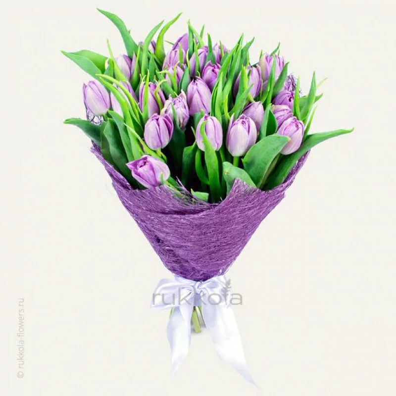 25 сиреневых тюльпанов